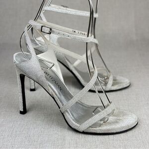 STUART WEITZMAN Sultry Plata Glitterati silver glitter slingback strappy sz 6M